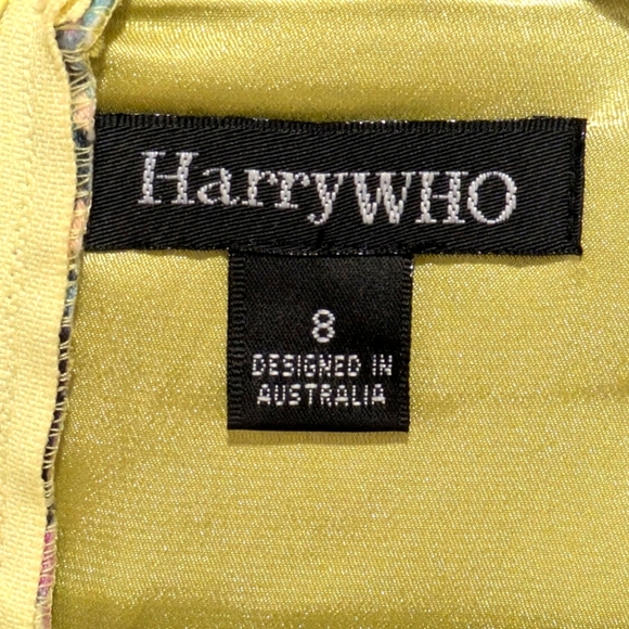 EUC Harry Who 8 Assym Chartreuse Silk Floral Dress with Ruffle Trim - Picture 9 of 11